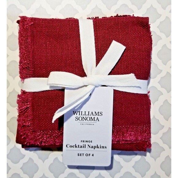 Williams Sonoma Other - Williams Sonoma Cocktail Napkins Set of 4 Made in India 100% Linen NEW Fringe